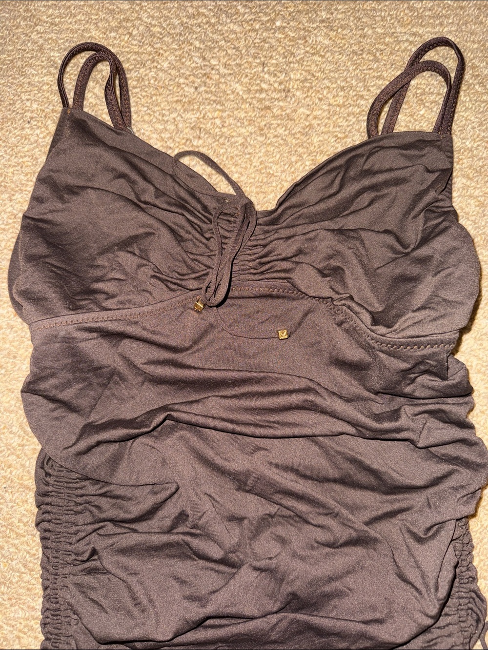 DKNY Brown Ruched One-Piece Swimsuit M - Picture 2 of 3